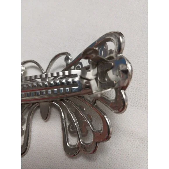 Vintage Butterfly Hair Clip Barrette French Style Silver Tone 3.75"x2.25" - Picture 10 of 10